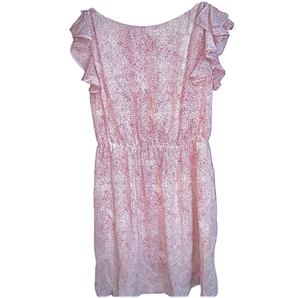 Loft Flutter Sleeve Dress With Pink And White Pattern. Size 0